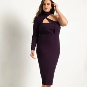 Eloquii Asymmetric Fitted Midi Sweater Dress in purple, size 18/20